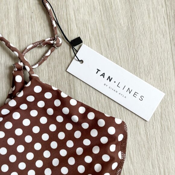 Tan + Lines Polka Dot Sedona Top Brown White Size Medium NEW NWT - Picture 3 of 5
